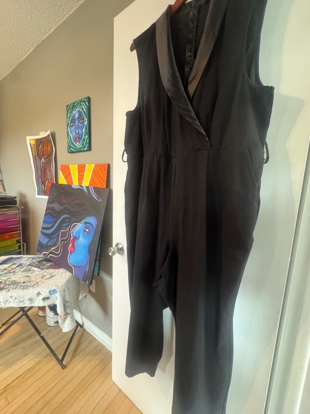 Torrid Studio Tuxedo Jumpsuit Black Satin Accent Wide Leg Plus Size 30 - Picture 12 of 14